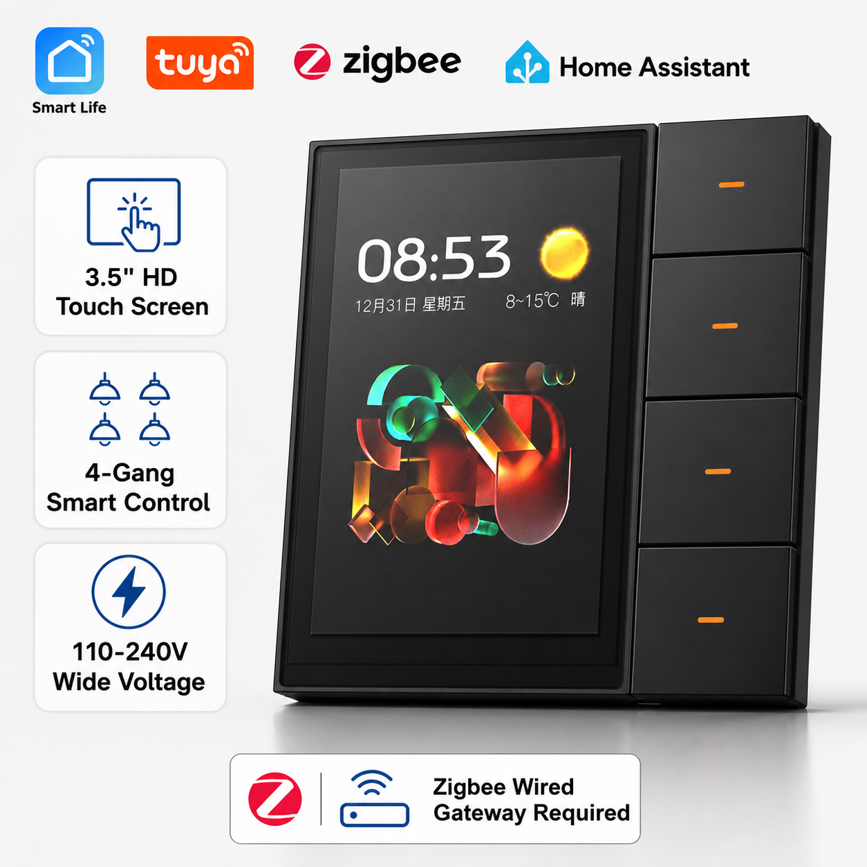 Smart Home Monitoring - F3-pro Tuya Smart Panel ZigBee Wall