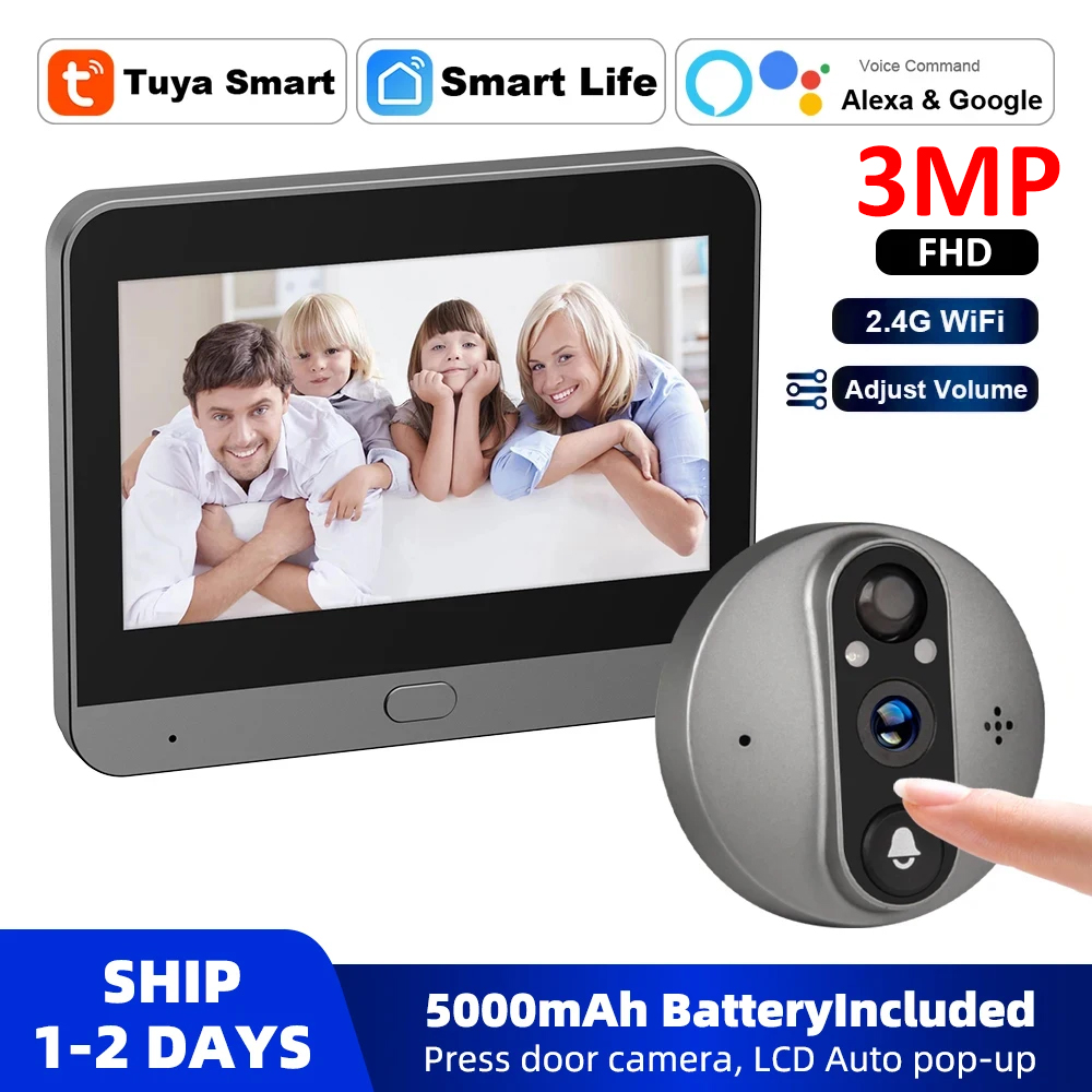 3MP WiFi Smart Tuya Peephole 5 - Smart Home Video Doorbell のレビューと価格