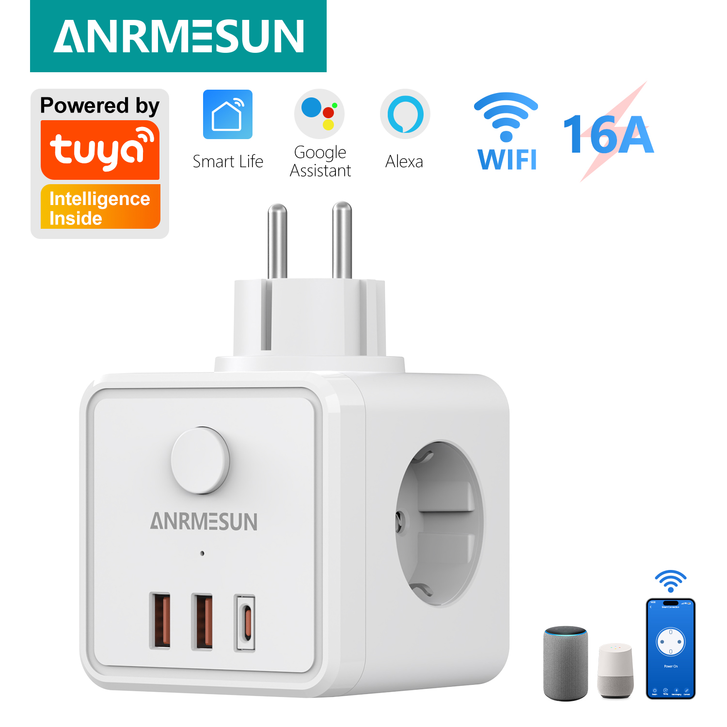 3 EU Plug 2 USB-A 1 Type-C Por - Smart Home Or Smart Home のレビューと価格