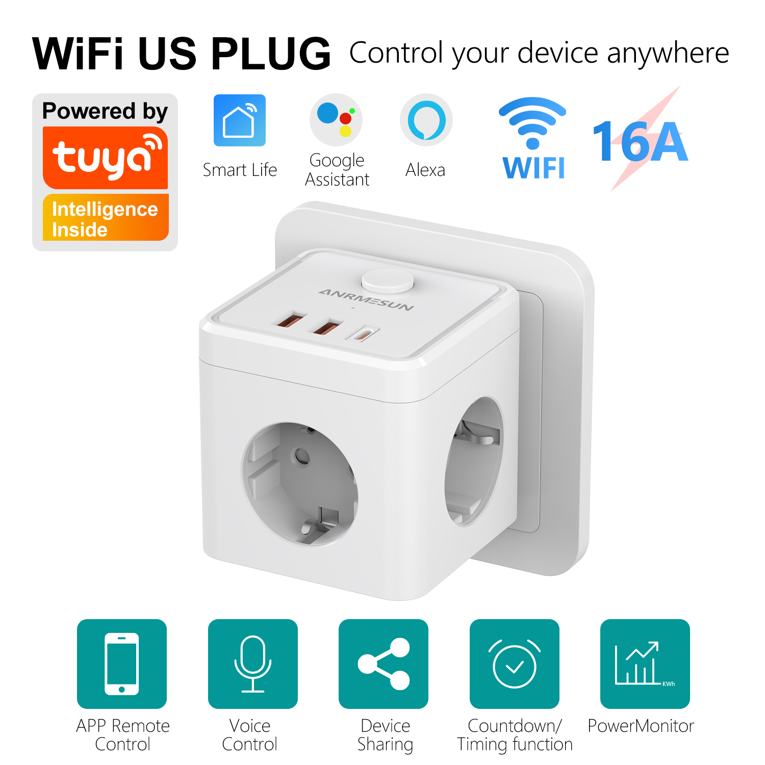 3 EU Plug 2 USB-A 1 Type-C Por - Smart Home Or Smart Home のレビューと価格